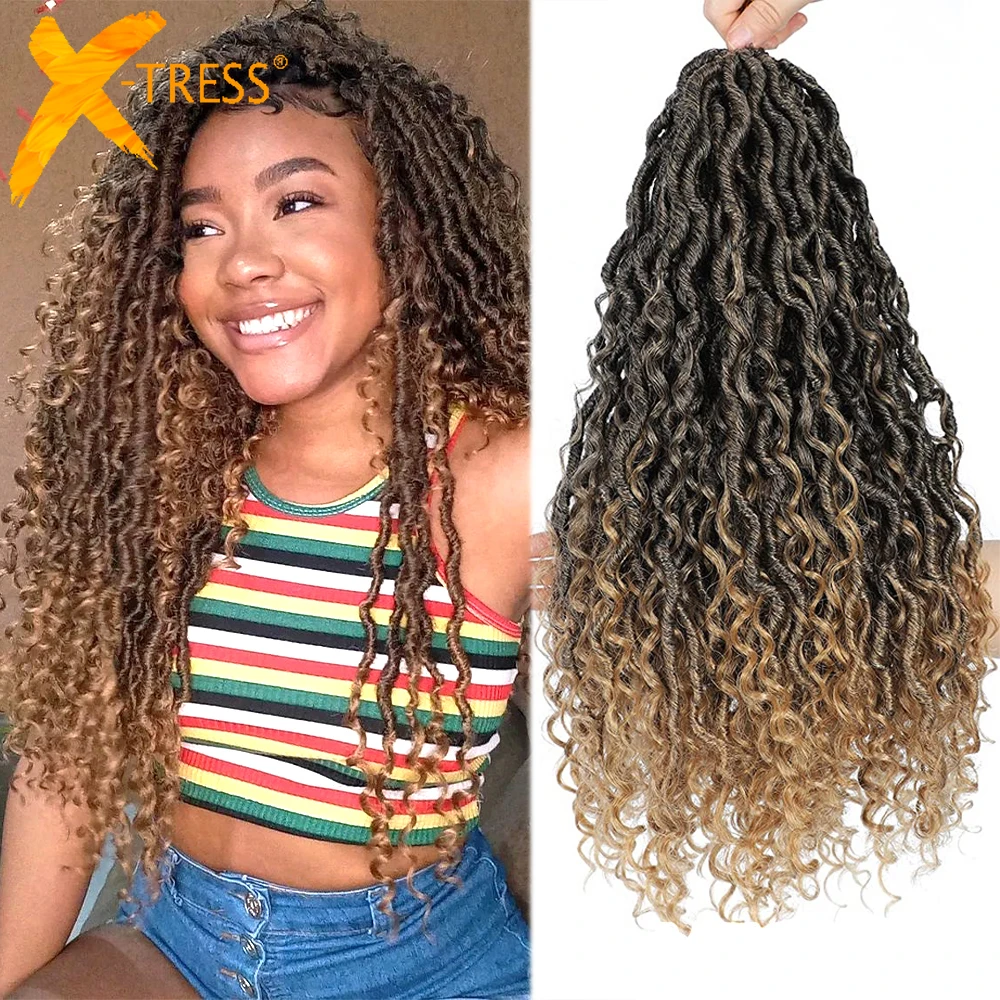 Synthetic Crochet Braids Messy Goddess Locs Hair Extension Ombre Brown River Faux Locs Braiding Hair For Black Women X-TRESS