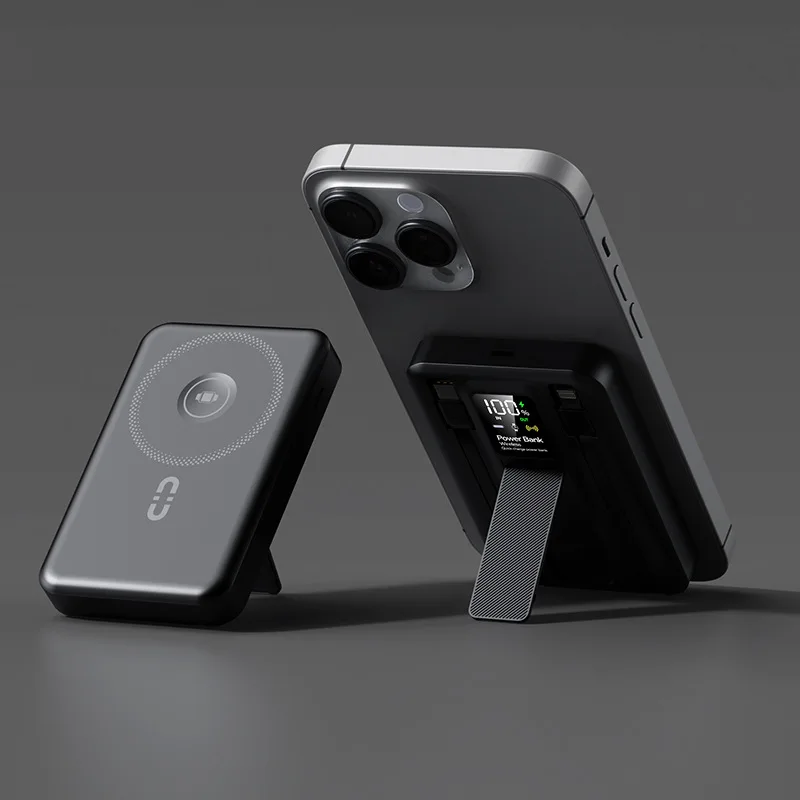 10000mAh Digital Display Bracket Suitable for Watches Earphones Magnetic Wireless Charging with Its Own Cable Power Bank