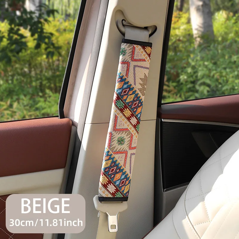 Bohemian-Stil Leinen-Autositzgurt-Schulterpolster, Erhältlich in 30cm oder 50cm, Geeignet für Alle Jahreszeiten, Einfach zu Installieren – Detail 6