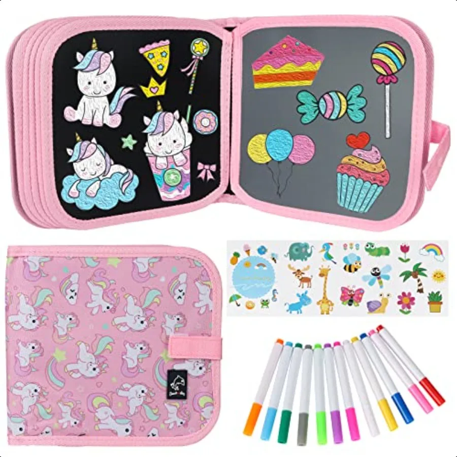 

Стираемый набор книг для рисования многоразового использования Волшебная книга для рисования с 12 акварельными ручками, 14-страничный рисунок, дорожная поездка, автомобильная игра, письмо