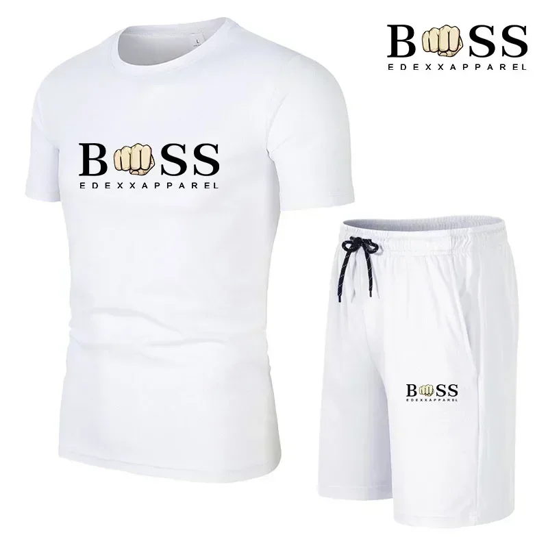 Fashion set men\'s casual sportswear set 2024 new men\'s fitness quick drying sportswear short sleeved T-shirt+shorts 2-piece set