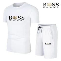 Fashion set men's casual sportswear set 2024 new men's fitness quick drying sportswear short sleeved T-shirt+shorts 2-piece set