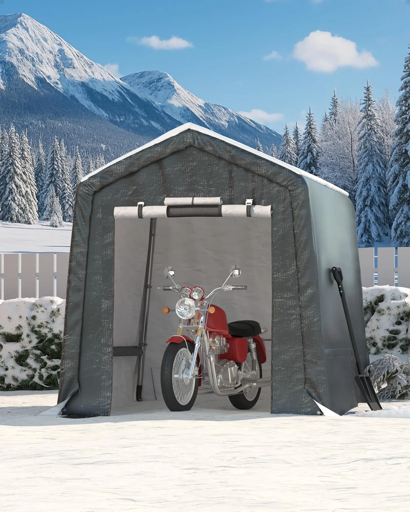 6X6 Ft Heavy-Duty Portable Outdoor Storage Shed with Roll-Up Door & Vent, 240g Waterproof PE Tarp & UV Protection, Carport Storage Shelter for Motorcycles, Firewood, Garden Tools