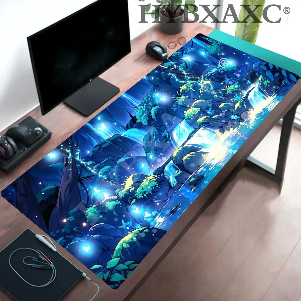 

Коврик для мыши HYBXAXC с аниме-дизайном «Светящийся водопад», коврик для стола «Фантастический лес», большой нескользящий игровой коврик для мыши для геймеров и ноутбуков