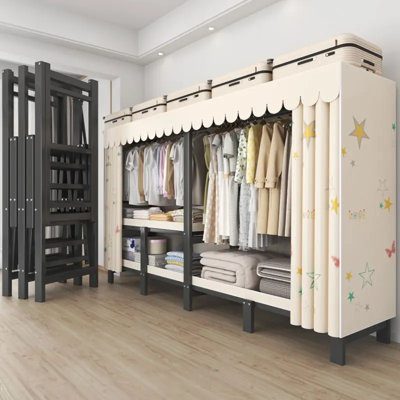 

Modern Hanging Clothes Wardrobes Metal Luxury Foldable Bedroom Closet Storage Space Saving Roupeiros De Quarto Furniture