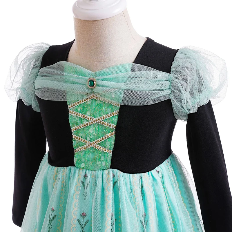 Robe de princesse Anna Cos pour filles, couronne, baguette magique, sac, collier, bracelet, bague, ensemble de boucles d'oreilles, costume de cosplay de fête