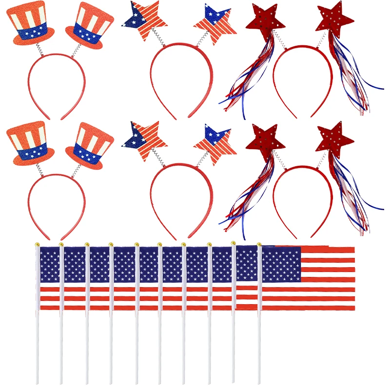 

PESENAR July 4 Patriot headdress American Flag Star Uncle Sam's Top Hat Headdress is a patriotic fourth of July party accessory