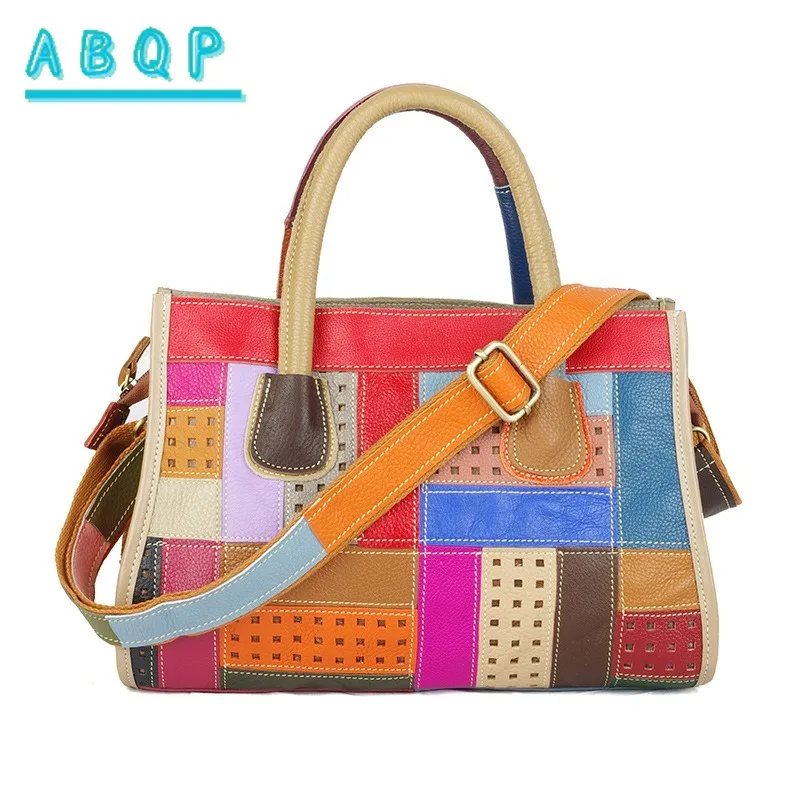 

New Women's Handbag Genuine Leather Women's Shoulder Bag Luxury Brand Hand-stitched Colorful Fashion Women's Bag Large Capacity