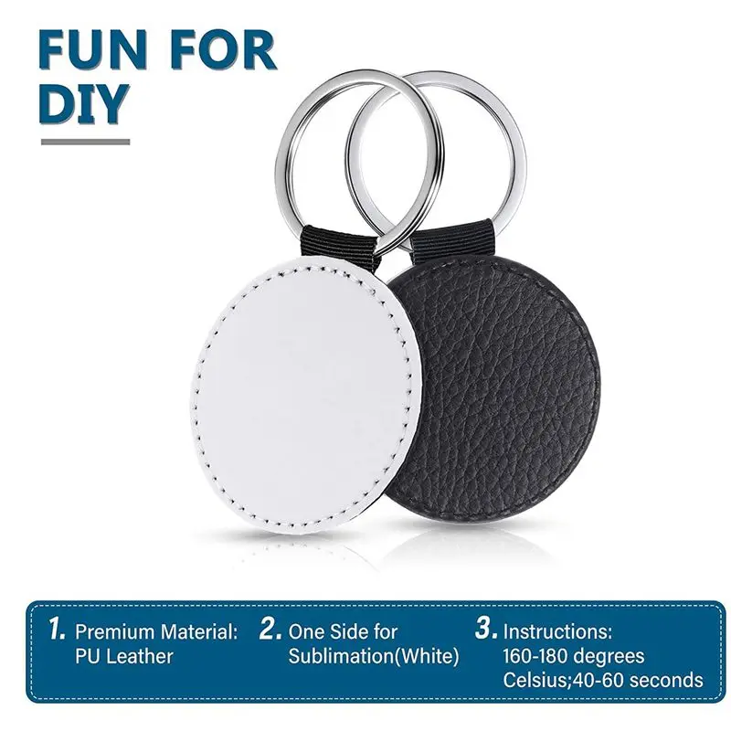 A04G-60 Pieces Sublimation Blank Keychains PU Leather Keychain Pendant Heat Transfer Keychain Ornament For DIY Crafts Making