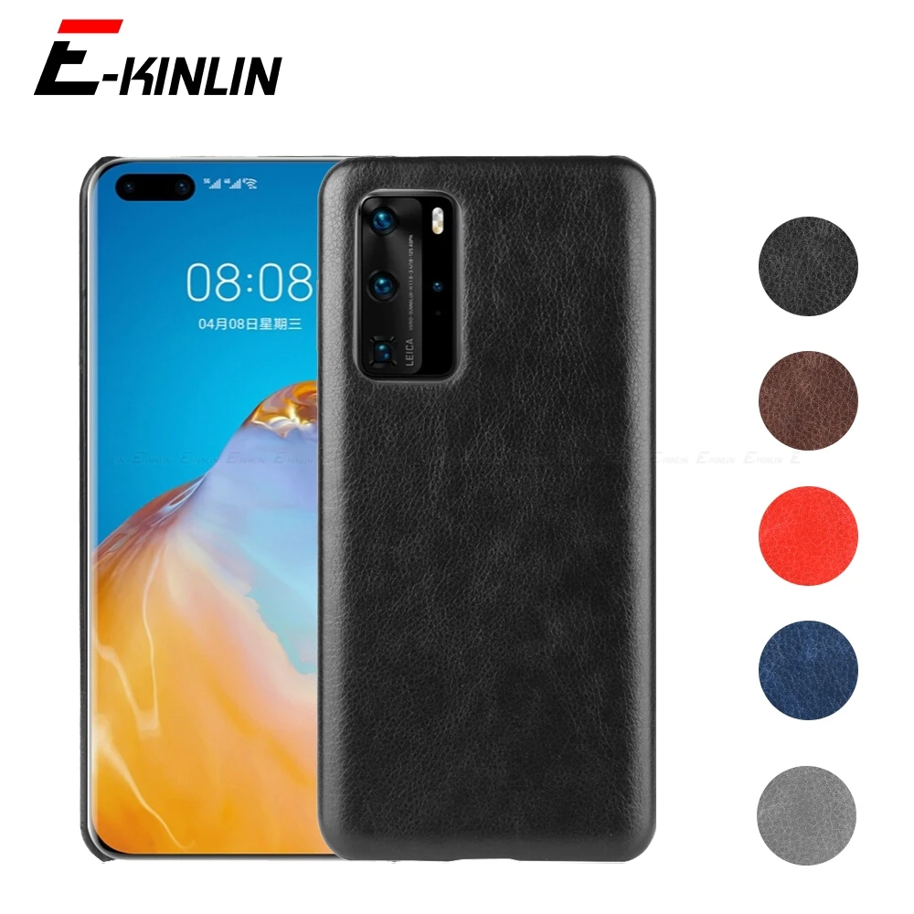 Litchi PU Leather Skin Protective Back Cover For HuaWei P50 P40 Lite E P30 XL P Smart Pro Plus S Z Hard Plastic Phone Case