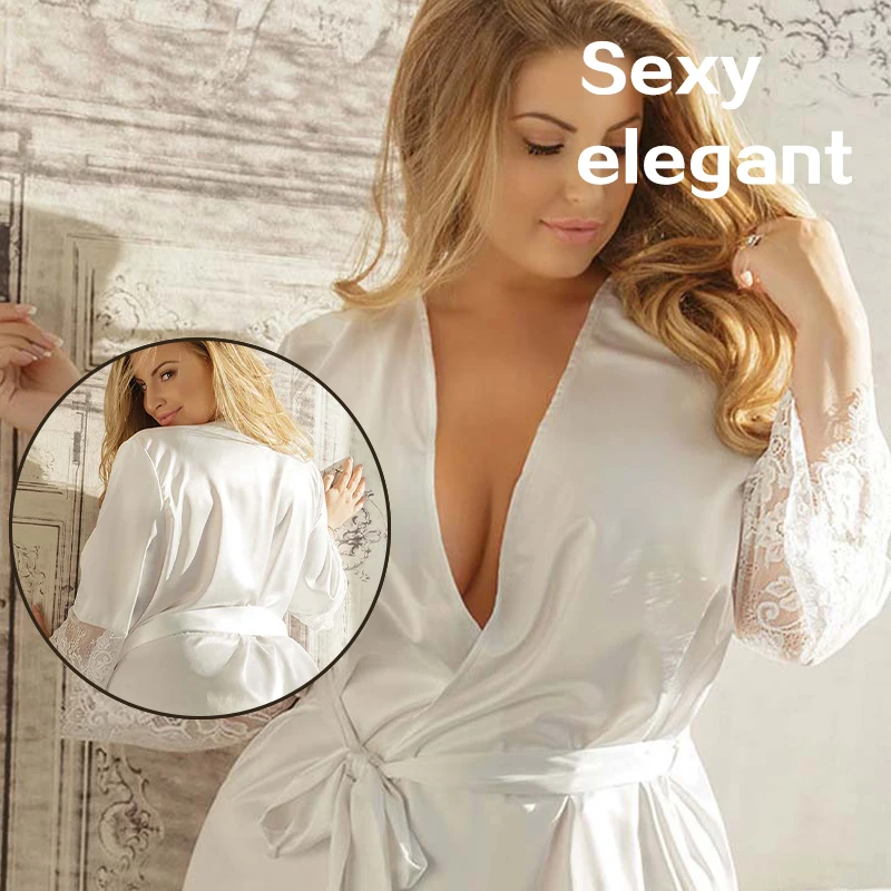 Fashion Women Sexy Silk Dressing Lace Belt Bath Robe Nightwear Female Home Wear Nightdress Lingerie For Ladied