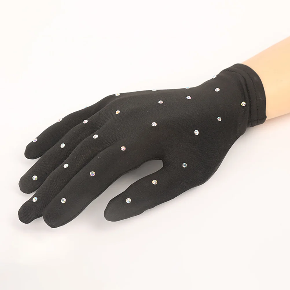 

1 Pair Glitter Rhinestone Gloves Women Elastic Fabric Breathable Stretch Stage Performance Dance Party Accessories Figure