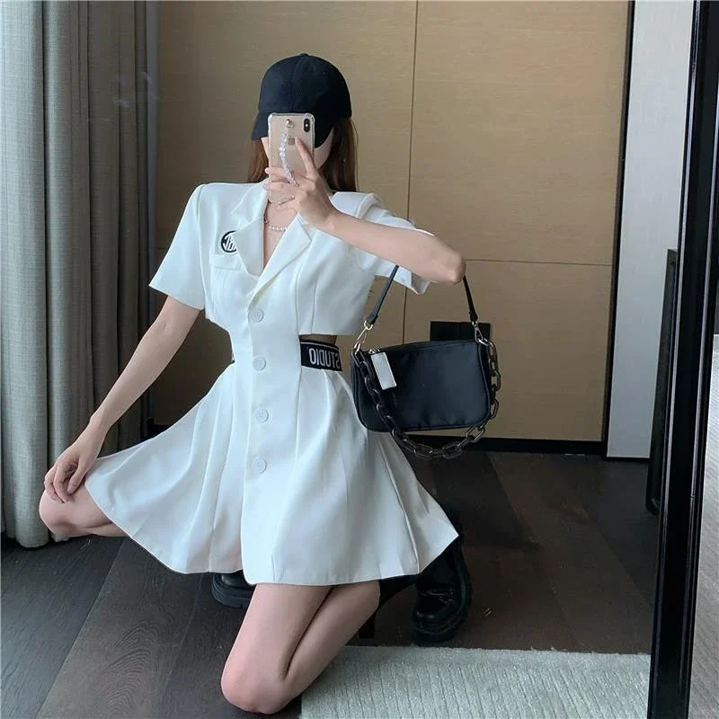 Black Dresses for Women 2024 Short Blazer White Mini Clothes Woman Dress Sensual Sexy Aesthetic New in Features Trendy Loose Hot