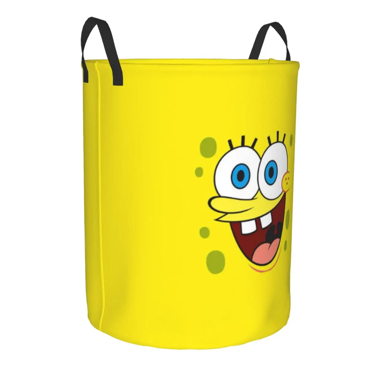 Collapsible Round Single-Layer Laundry Basket Spongebob Portable Dirty Clothes Hamper for Bathroom, Bedroom, and Laundry Room