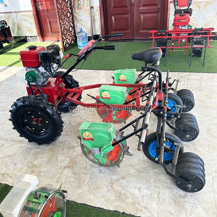 Farm hand push manual seeder 3 rows gasoline corn peanut seeder machine with seat beans grains vegetables multi planter