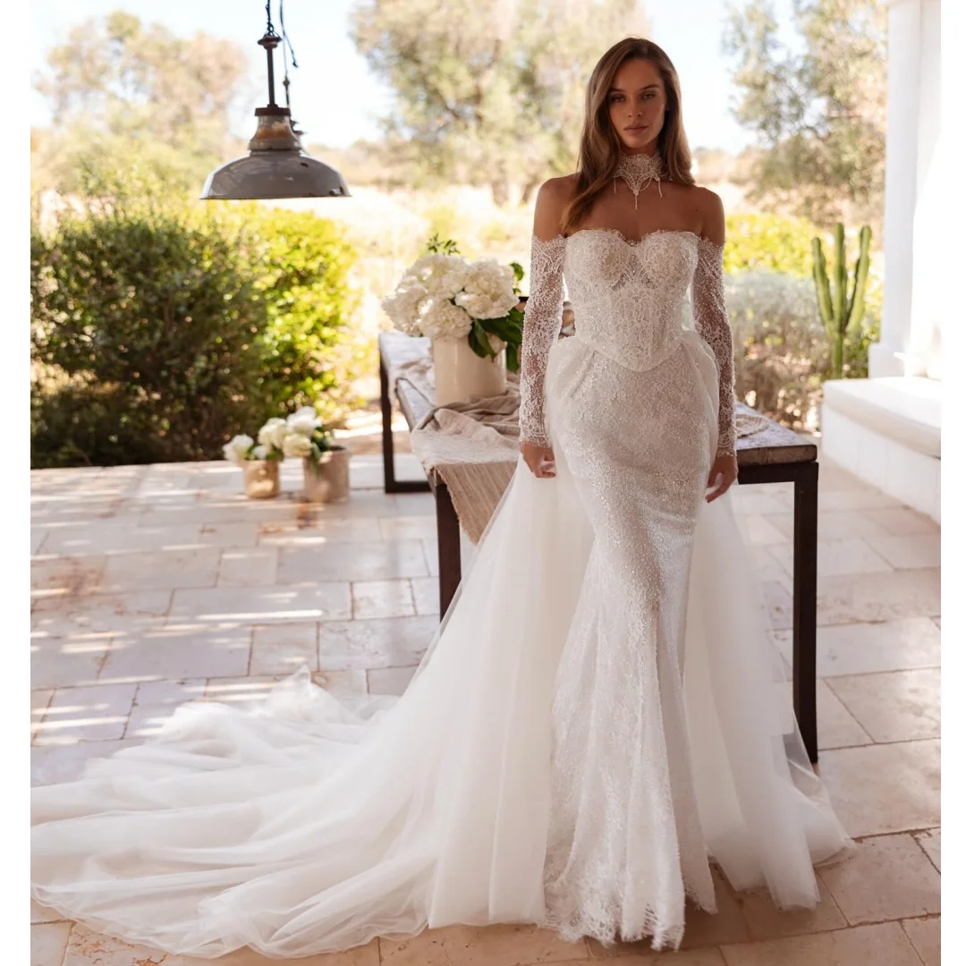 

Luxury Lace Sequined Wedding Dresses Sweetheart Corset Bride Dress Detachable Train Luxury robe de mariée Customized