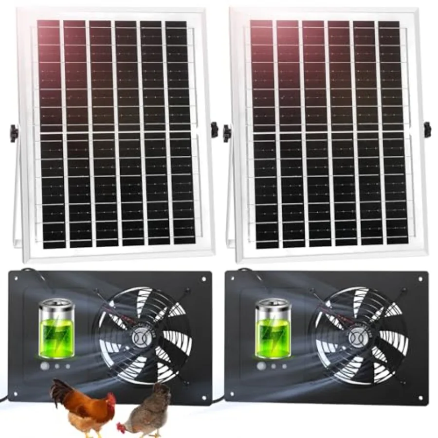 

Solar Exhaust Fan with Battery and 3H/6H Timer, High Speed IP65 Waterproof Solar Powered Ventilation Fan for Chicken Coop, Gree