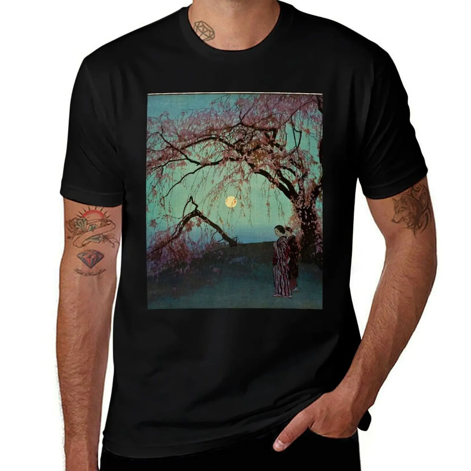 Kumoi Zakura, by Hiroshi Yoshida T-Shirt Fashion Letter Print T-Shirt
