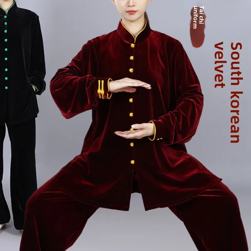 Women And Men Velour Tai Chi Suit Chinese Style Kung Fu Uniform Yaga Gymnastics Performance Exercise Martial Arts Clothing Sets