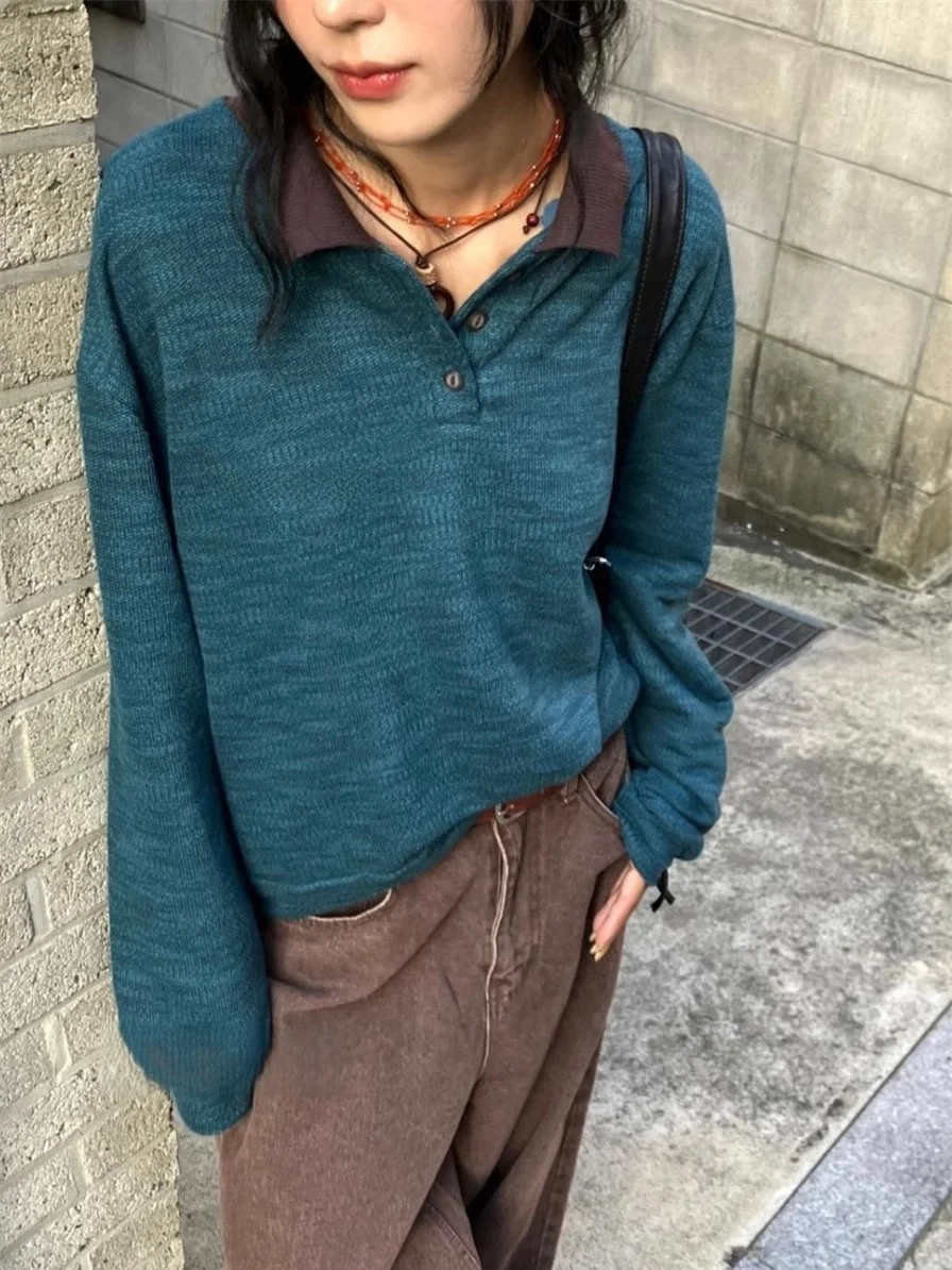 

Street Sle Vintage Colored T-irt Long Sve Casual Loose Fit Versatile Cotton Top for Young Women in Their 20s