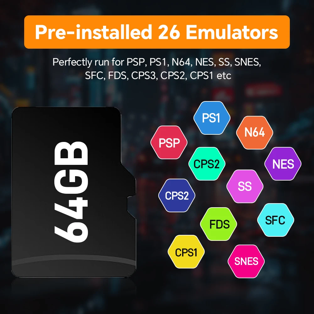 New 64GB Game Card for G28 Portable Retro Handheld Game Console with 21000+Retro&3D Games Emulators for PSP/PS1/N64/NES/SS/SNES