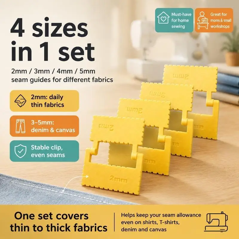 1/4 Pcs 4 Sizes 2mm To 5mm Sewing Seam Guide Set Stable Clip For Home Sewing Fits All Thin To Thick Fabrics