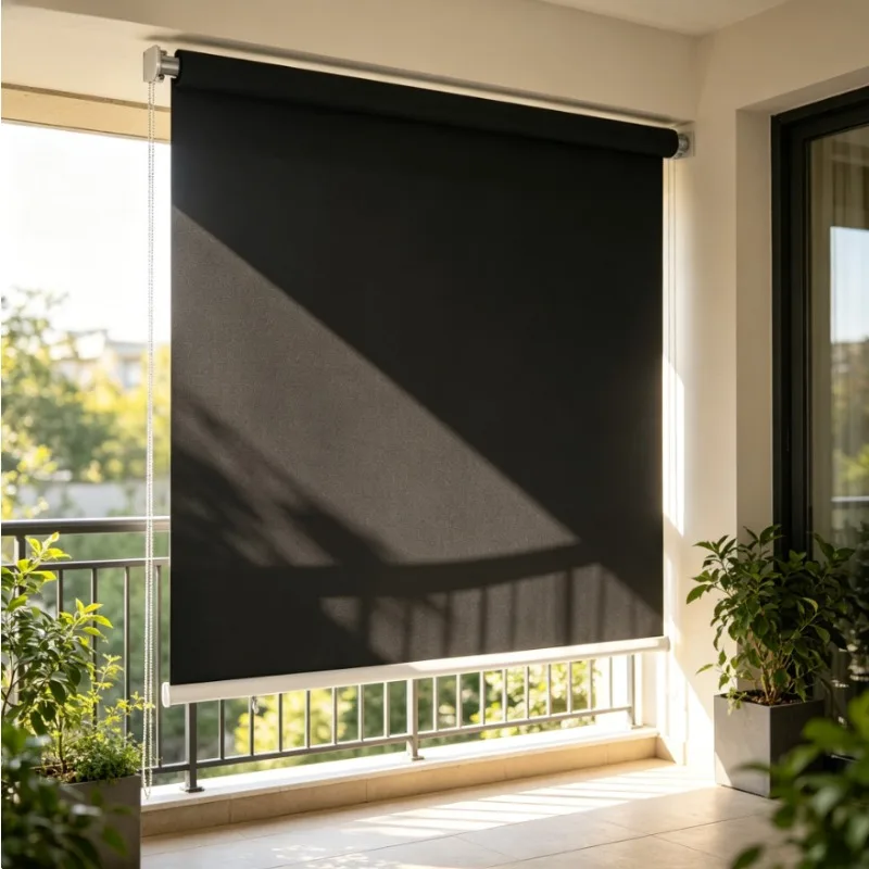 Store roulant d'extérieur noir 160x140cm PEHD anti-UV 90% accessoires inclus Store occultant extérieur respirant facile à poser pour balcon et terrasse