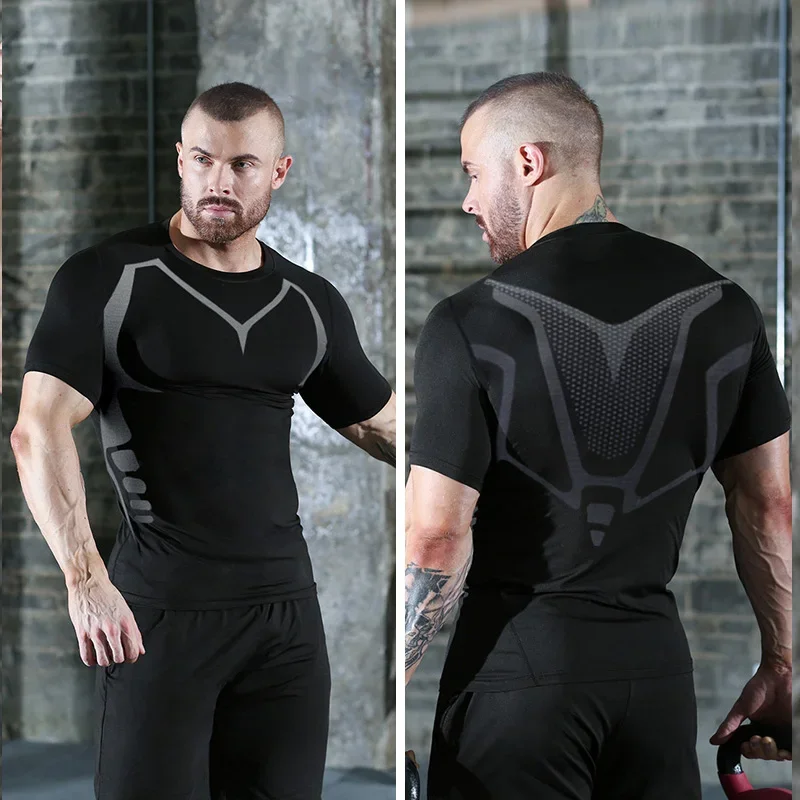 Men's Running Compression Tshirts Quick Dry Soccer Jersey Fitness Tight Sportswear Gym Sport Short Sleeve Shirt Breathable Male