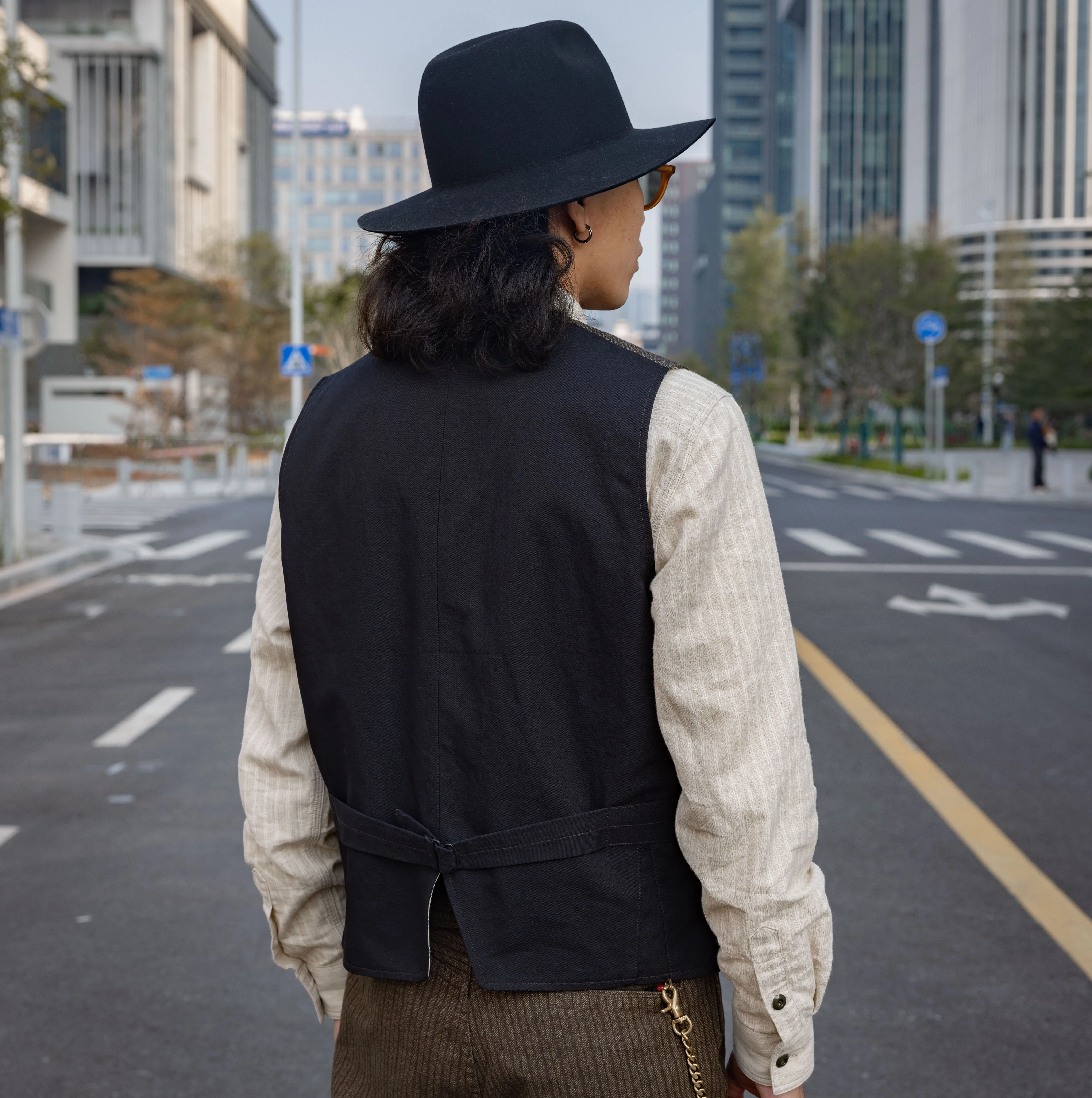 MJ-0022 Red Tornado Casual Salt Pepper Stripe Vest 100% Cotton Mens Vintage Stylish Waistcoat