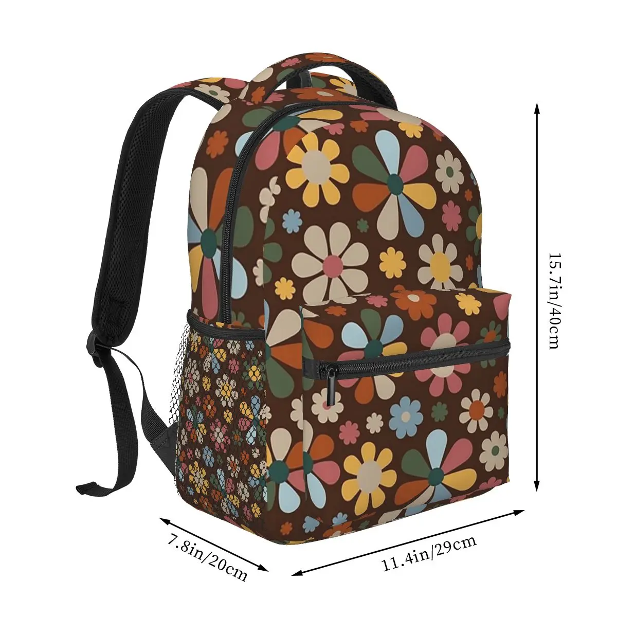 70's Retro Flower Pattern Backpacks Boys Girls Bookbag Students School Bags Cartoon Kids Rucksack Shoulder Bag Large Capacity