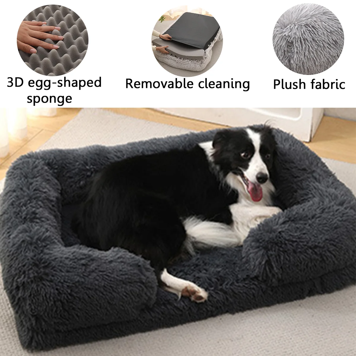 Square Dog Bed Plush Pet Bed Winter Thickened Pad House for Dogs Bed Cat Sofa for Flyffy Dogs Sleeping Bed Sofa Removable Mat