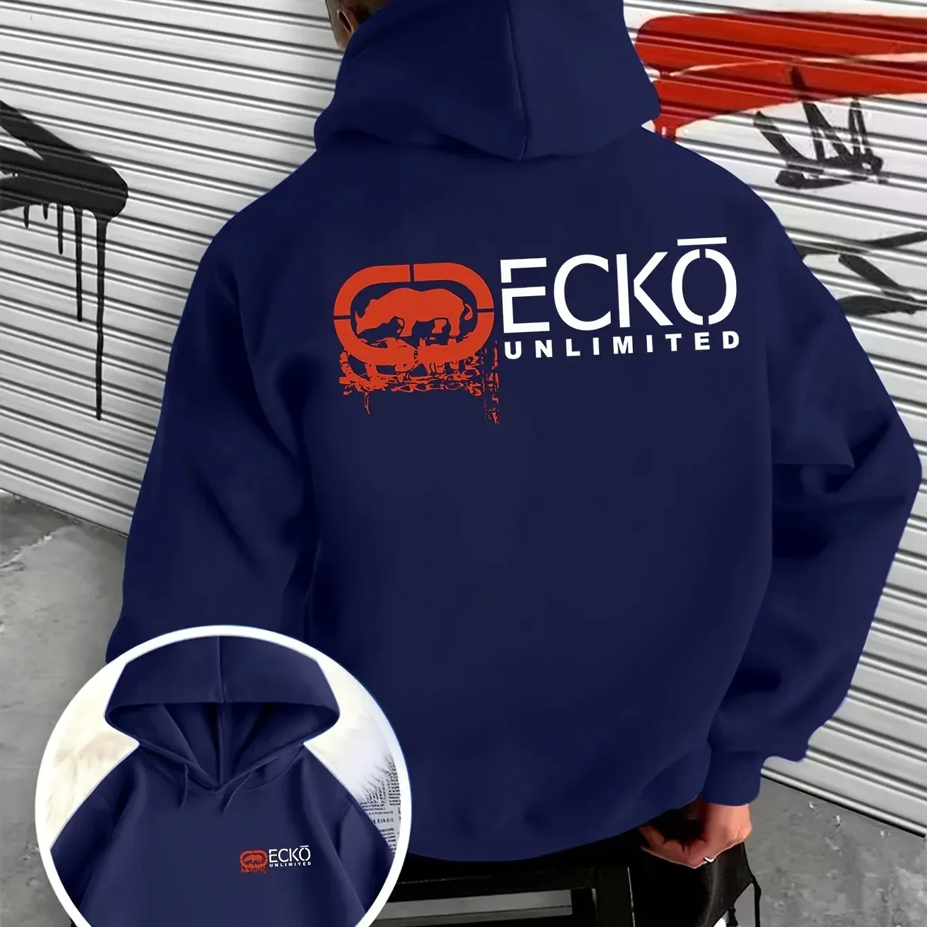 Men's hooded sweatshirt featuring a double-sided print design; a versatile, casual choice for autumn and winter wear.