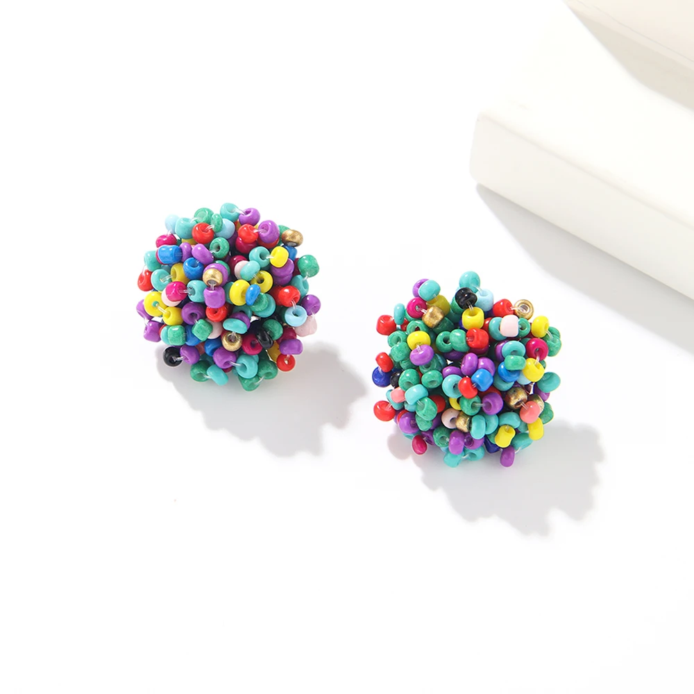 New Arrival Jewelry Accessories Bohemia Handmade Beads Small Simple Semicircle Colorful Beaded Stud Earriings for Women 2022