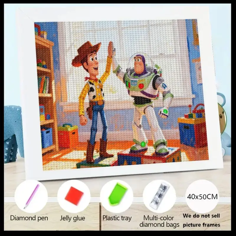 

1PC Toy Story Woody & Buzz Lightyear 5D Diamond Painting Kit, DIY Full Drill Round Diamond Art Set, Cartoon Movie Characters Gem