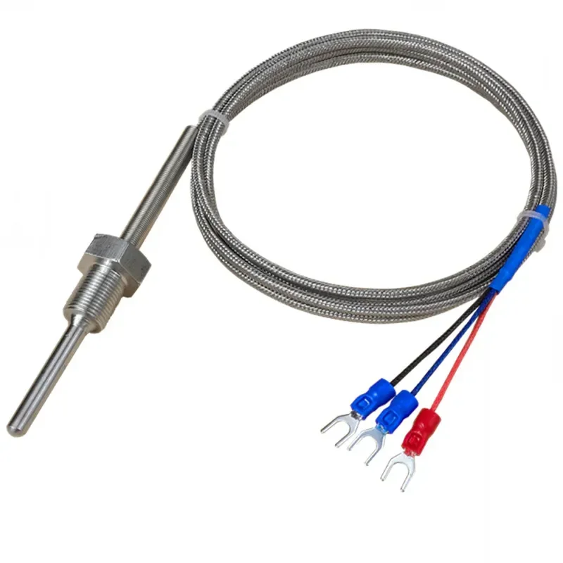 BSP 1/8 1/2 3/4 Thermowell Stainless steel Transducer  PT100 K E type Temperature Sensor With 1.5m Cable Wires L50-300mm OD6mm