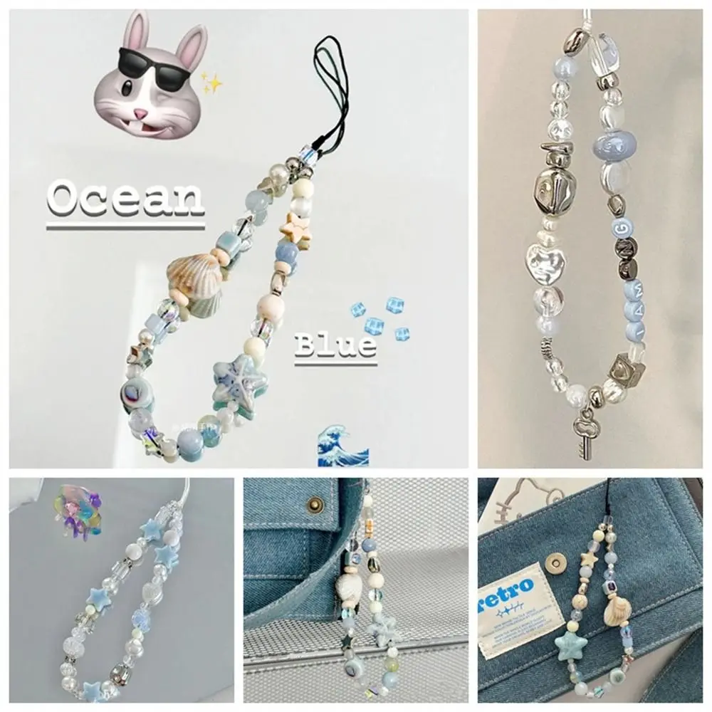 Telephone Jewelry Star Pearl Beaded Phone Chain Phone Charms Anti-Lost Phone Strap Handmade Summer Mobile Lanyard Phone Pendant