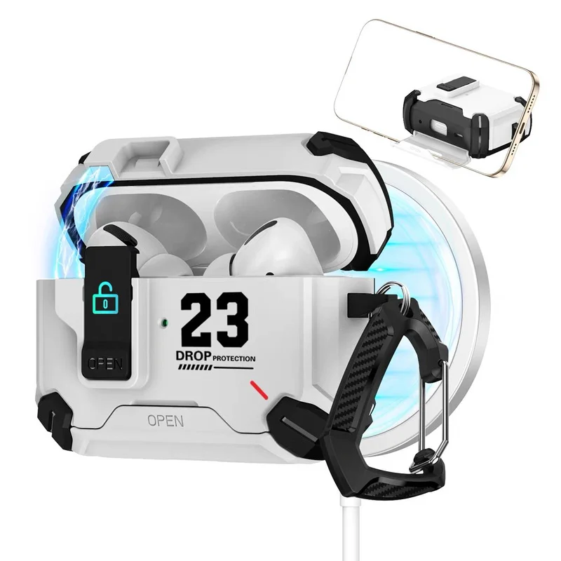 Rugged Case for AirPods 5 【Automatic Switch】 Case With Keychain AirPod 5/4 Luxury Case For AirPods Pro 2/3/4/5 Magsafe Case 2026