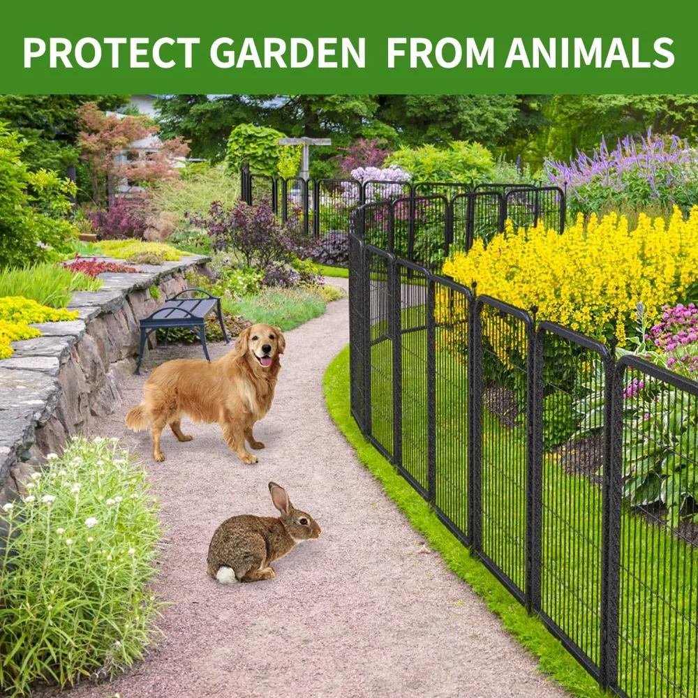 

Metal Garden Fence with 14 Panels 2 Gates Outdoor Dog Fence 36ft (L)×32in (H) Decorative Pet & Animal Barrier, Garden and Yard