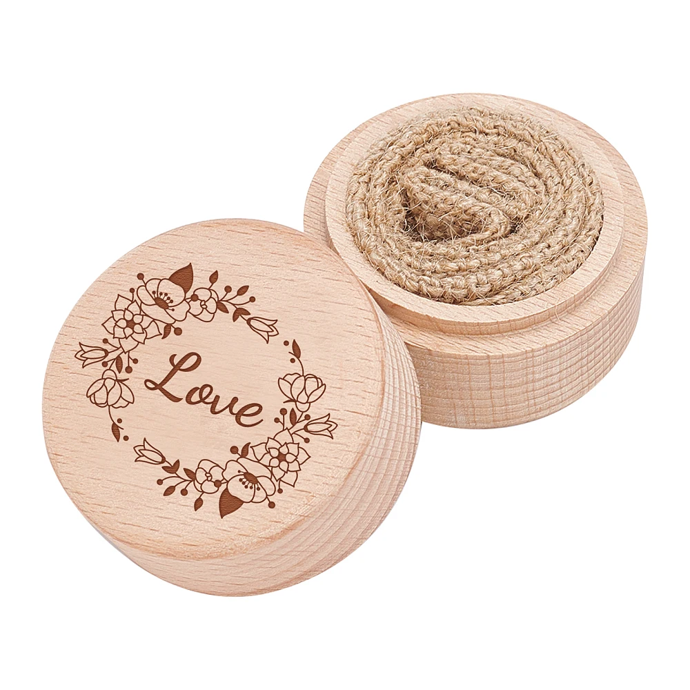 Wooden Wedding Ring Box Flower Love Engraved Ring Holder Wooden Storage Box with Ring Bearer Jewelry Gift Box for Valentines
