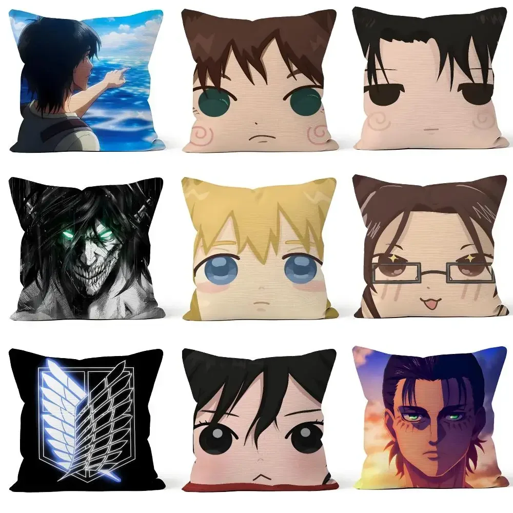 Anime Attack on Titan AOT Eren Levi Cushion Cover Throw Pillow Soft Short Plush Cozy Durable Colorfast Sofa Bedroom Home Decor