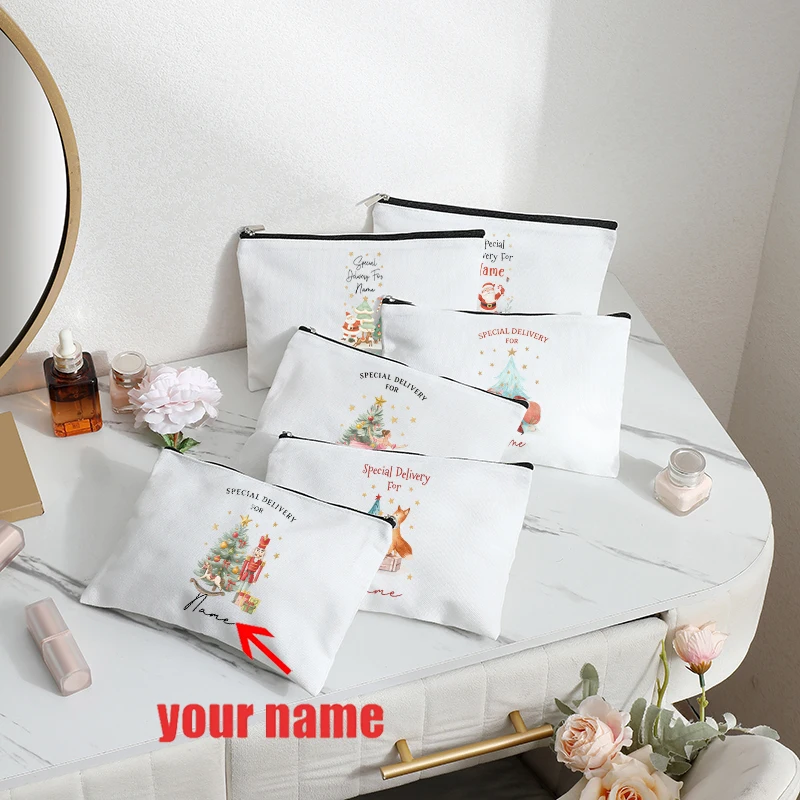 

Индивидуальное имя, новая холщовая косметичка, рождественские подарки для нее, милые мультяшные конфеты, женские дорожные косметические наборы для стирки, праздничная вечеринка