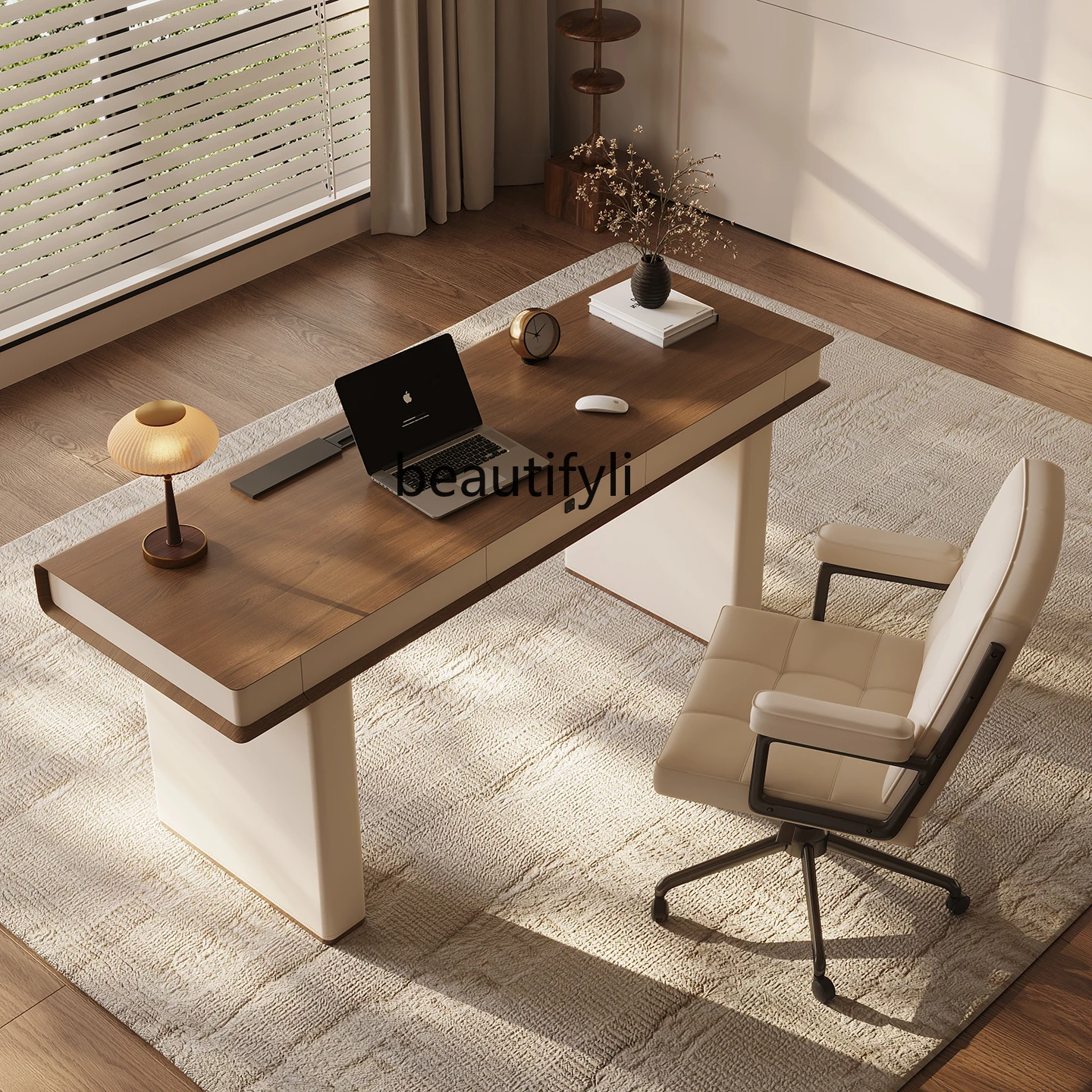 

Home Study Desk Designer High-End Italian Minimalist Office Desk Solid Wood Light Luxury Modern Minimalist Computer Desk