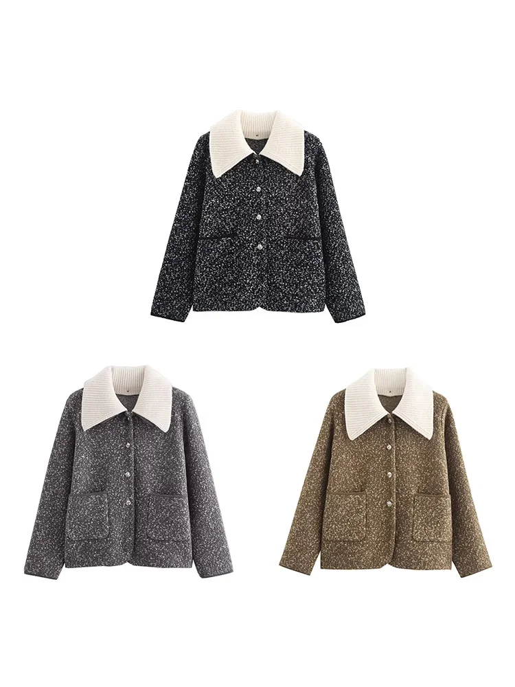 LIBIELIY 2024 New European And American Women's Fashion Removable Large Lapel Dotted Knitted Sweater Jacket