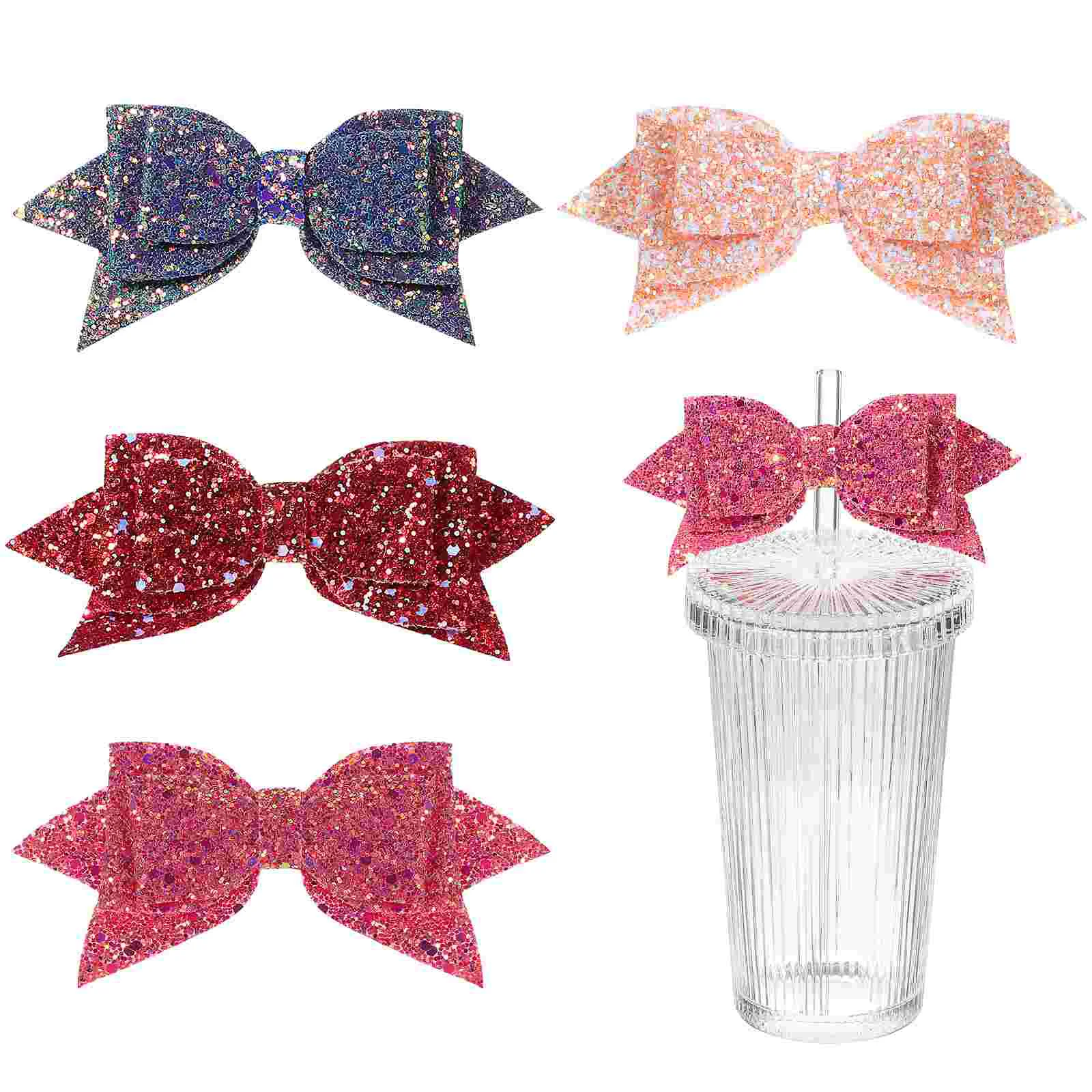 

4pcs Glitter Bow Straw Toppers for Water Mug Decor Easy Install Remove Lightweight Portable Straws Accessories Charm Decorations