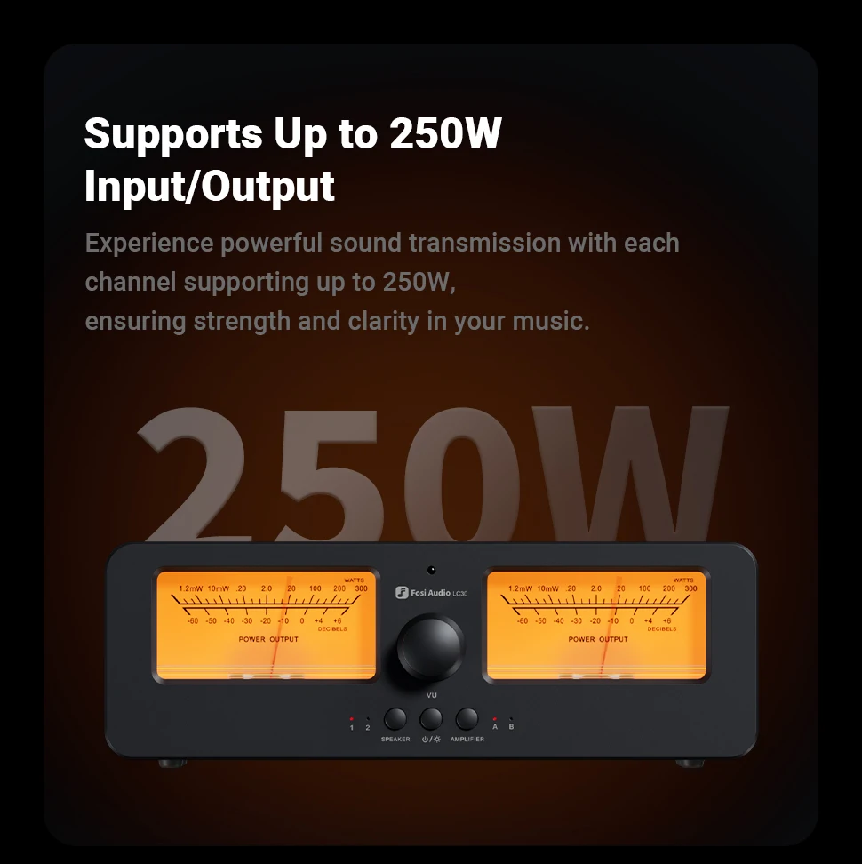 Fosi Audio LC30 Verstärker Lautsprecher Umschalter 2-in-2 Out Dual Analog VU Meter Audio Umschalter Box mit DB Panel Display mit Fernbedienung – Detail 7