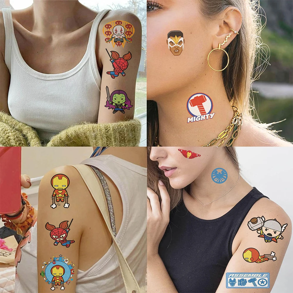 10 أوراق ديزني مارفل خارقة الكرتون كول مضحك الرجل الحديدي السم لصاقات وشم لطيف شخصية الكتابة على الجدران الشارات لعبة أطفال