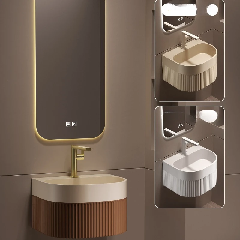 Grille striped small apartment wall-mounted washbasin, wall-mounted basin, floating colored washbasin, artificial stone
