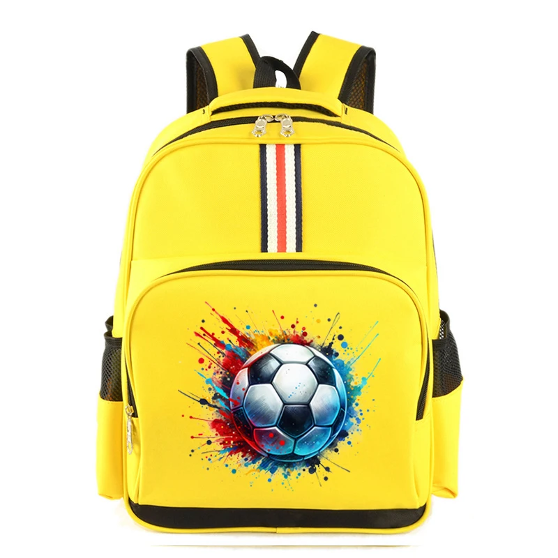 Colourful Football Pattern Backpack Kids Multi-function School Bag Watercolor Soccer Bagpack for Primary Kindergarten Boys Girls