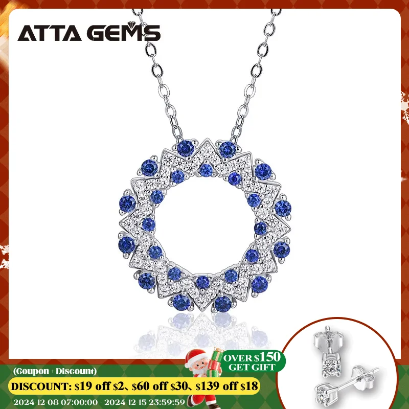 ATTAGEMS Created Blue Sapphire Solid 925 Sterling Silver Halo Pendant Necklace For Women Christmas Engagement Wedding Party Gift