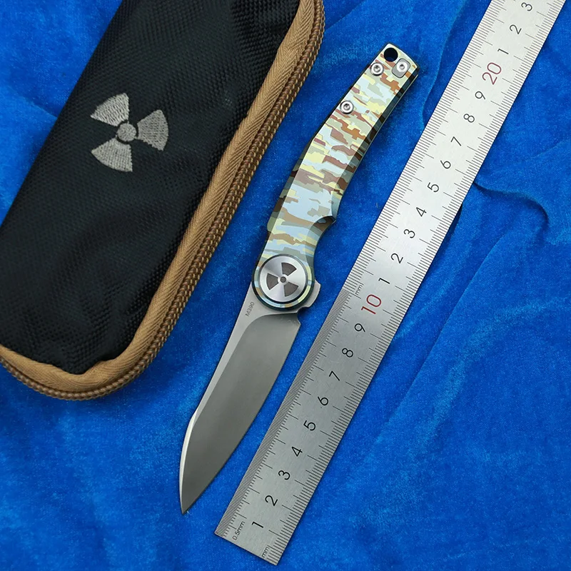 

LEMIFSHE new JR9618 Folding knife M390 blade ceramic bead bearing fin style camping fishing survival pocket knife titanium shank